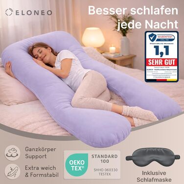 Подушка для вагітних ELONEO NEU для сну на боку, подушка для годування, XXL розмір, фіолетова, знімний чохол, подушка для читання, можна прати