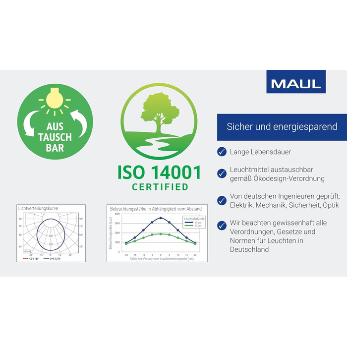 Світлодіодна лампа для столу MAULjoy | Стильна настільна лампа з регулюванням висоти | Настільна лампа для офісу та дому | Чорний колір, 33.5 см