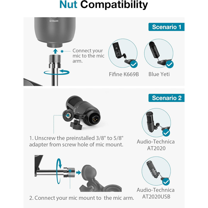 Підставка для мікрофона InnoGear: міцний шарнірний кріплення з кліпсою та кабелеутримувачами для Blue Yeti, Snowball, Hyper X, QuadCast, SoloCast, Fifine та інших великих мікрофонів