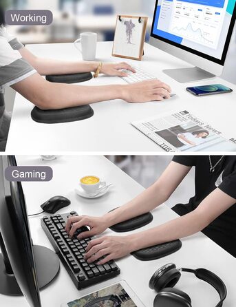 Підставка для зап'ястя Vaydeer для клавіатури та миші, ергономічна, з memory foam, для офісу та ігор (чорна). Комплект 2 шт.