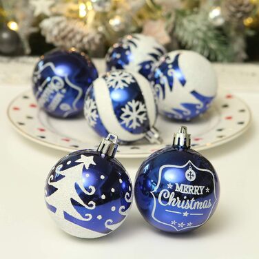 Декоративна куля для ялинки Sea Team з малюнком та блискучим прикрасою у вигляді ялинки, блакитна, 60 мм (6 шт.)