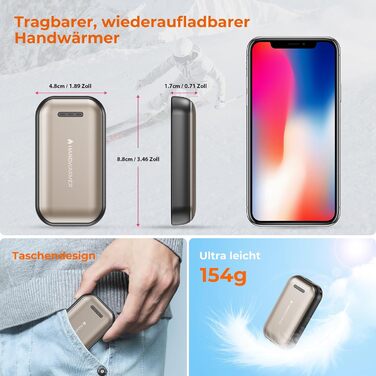 Електричний гріє для рук 2 шт. – 6000mAh, магнітний, USB-C, 3 рівні нагріву до 55°C, для активного відпочинку, кемпінгу, гольфу, синдром Рейно