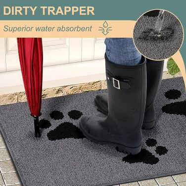 Килимок вхідний Mibao 60 x 90 см, протибрудною та протиковзаючий килим для входу та задніх дверей, що миється в машині, м'який килимок для лап та взуття, сірий