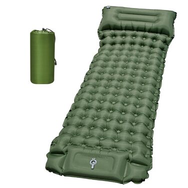 Каремат туристичний надувний Isomatte Camping 10 см з вбудованим насосом та подушкою, водонепроникний, антирозривний для кемпінгу, пляжу, подорожей, походу (Зелений)