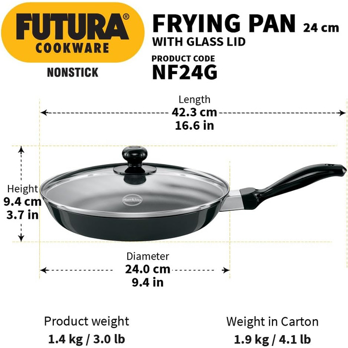 Сковорода з антипригарним покриттям HAWKINS Futura з кришкою з термостійкого скла, 26 см