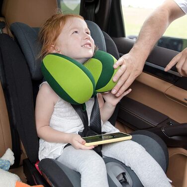 Подушка для шиї Infanzia для дітей, U-подібна, для подорожей (авто, літак, потяг) - зелена