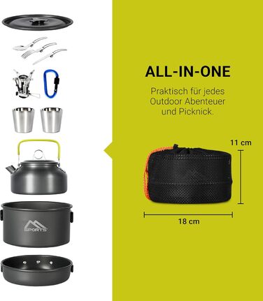 Набір кухонного посуду MSports Camping Kochset Premium для кемпінгу та відпочинку на природі (алюміній, нержавіюча сталь)