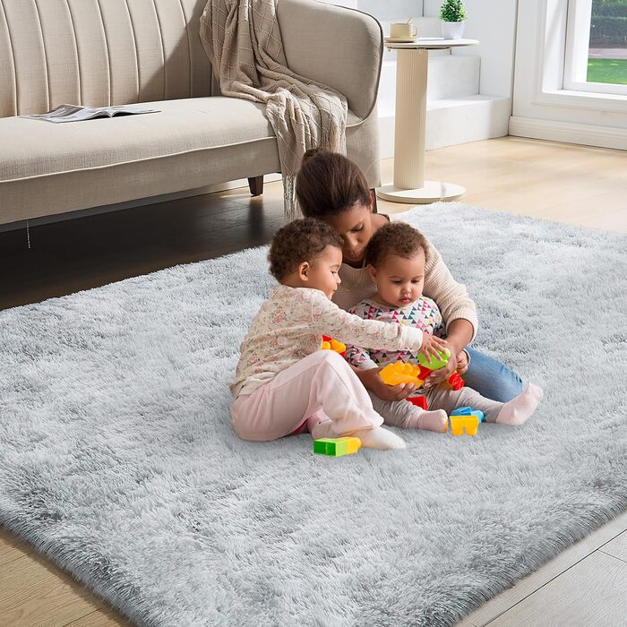 Пухнастий килим для вітальні Hochflor, 160x230 см, сірий. Килим для спальні, дитячої кімнати, з антиковзаючою основою, легко миється.
