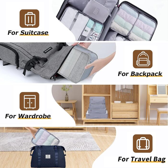 Органайзер для валізи 10 шт. Set, Packing Cubes для одягу, Travel Organizer, Набір для подорожей, Сітка для валізи (Сірий)