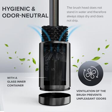 Торцева щітка для унітазу Arosund | Силіконова щітка для унітазу | З вентиляцією | Свободно стояча | Головка щітки з нержавіючої сталі | З резервуаром для мийного засобу | Знімний піддон для крапель | Щітка для унітазу (Gunmetal)