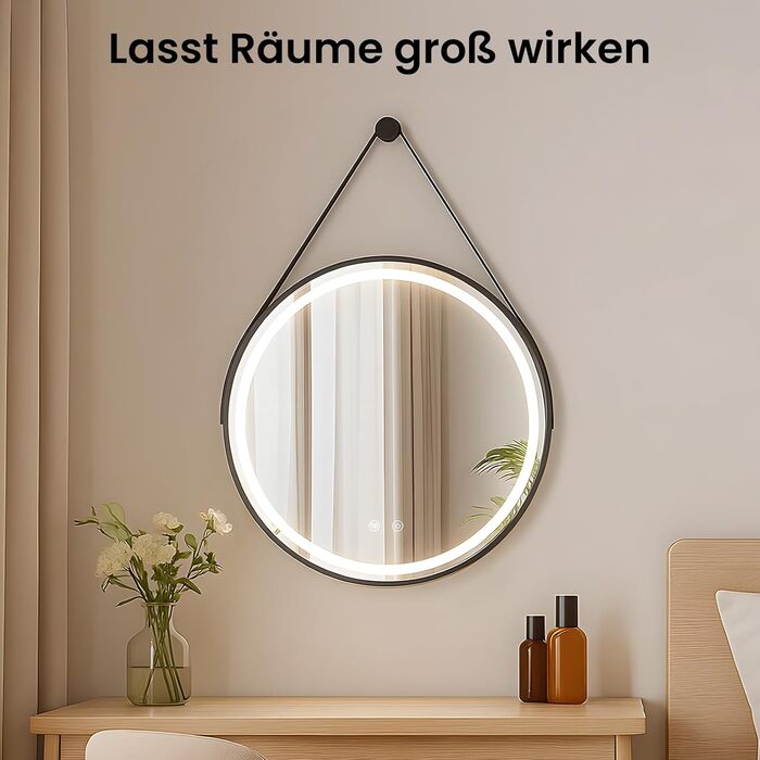 LED дзеркало для ванної кімнати з підсвічуванням, кругле, регульоване, 3 кольори світла (3500K-6500K), сенсорне керування, запобігає запотіванню - дзеркало для ванної кімнати з підсвічуванням для макіяжу та гоління (60 см, стильний дизайн)