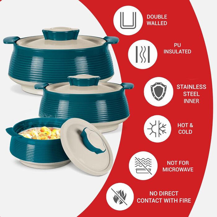 Milton Venice Jr. Insulated Stainless Steel Casserole Set of 3 (450 ml, 850 ml, 1.35 Litres), Marble Green | BPA Free | Food Grade | Easy to Carry & Store | Ideal for Chapatti / Roti