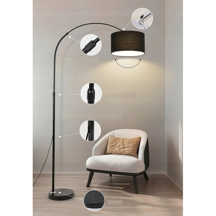 Стійка LED-лампа для читання з гнучкою ніжкою (гусяча шия), E27, 175 см, чорна