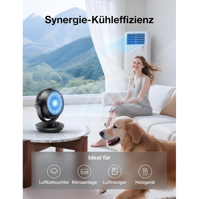 Вентилятор Acoolir тихий 24dB з двома осями обертання, 3 швидкості, для спальні, офісу, вітальні (чорно-червоний)