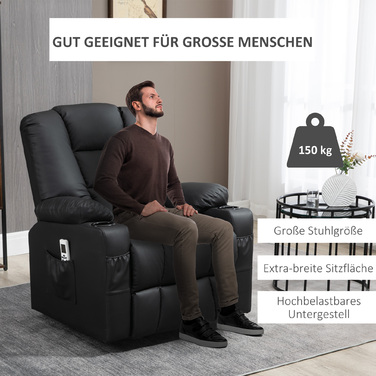 HOMCOM Massage Chair, Recliner with Rise Assist, TV Chair with USB Port, with Reclining Function, Wheels, Remote Control, Up to 150 kg, Black | Aosom