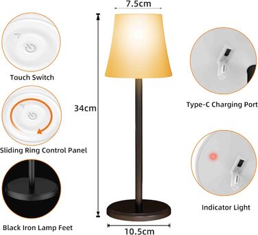 Настільна LED лампа бездротова акумуляторна з димером та RGB підсвіткою, сенсорне управління, водонепроникна IP54 для дому, офісу, ресторану