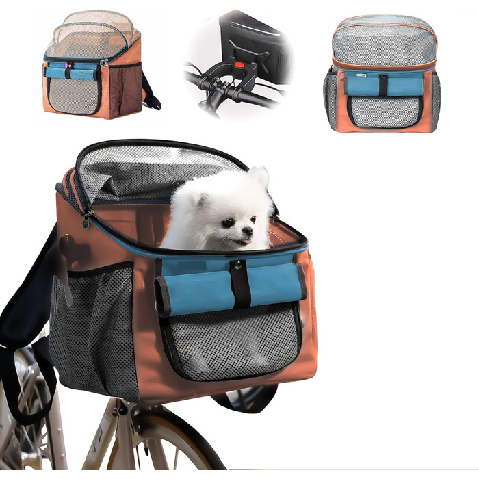 Фарбований кошик для собак, сумка для домашніх тварин на велосипед, складаний велосипедний кошик для собак 2 в 1, рюкзак для собак з адаптером для керма для маленьких домашніх тварин (максимальне навантаження 5 кг) (Помаранчевий)