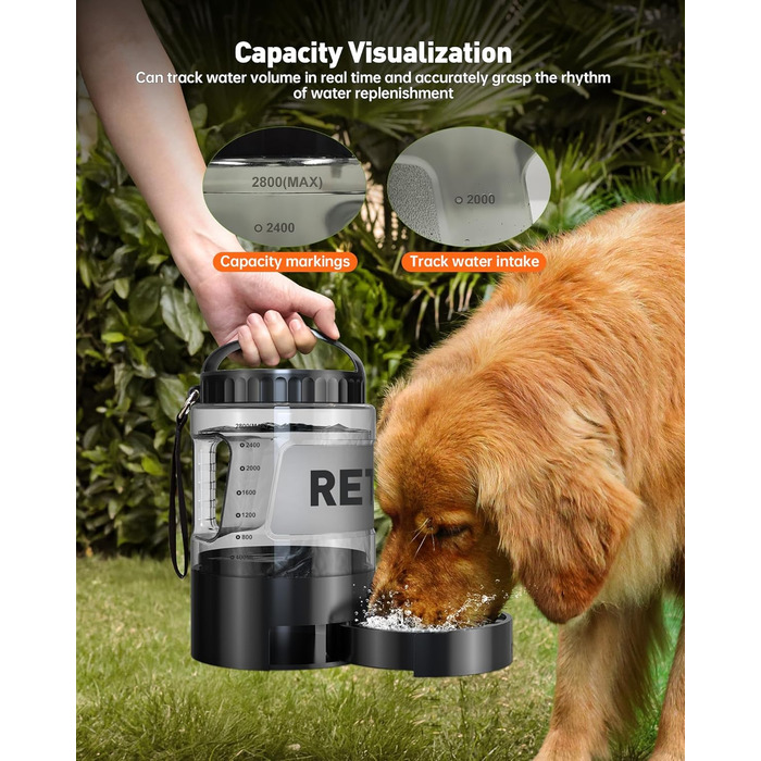 ЛесоТК 2200 мл Поїлка для собак, Переносна велика поїлка для собак – для подорожей, кемпінгу, великих собак (2.8л, чорна)