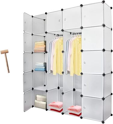Regal System Cube Shelf Set of 20 Cubes, Plastic Closet Organizer with Doors, Plug-in Shelf, DIY Cube Shelf, Storage, Modular Combination Wardrobe for Clothes, Shoes, and Books, Black (White with 20 Cubes)