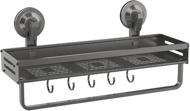 Поличка для душу Onemake з присосками, регульована, з гачками, органайзер для ванної кімнати з тримачем для рушників, матовий чорний (40 см, 1 шт.)