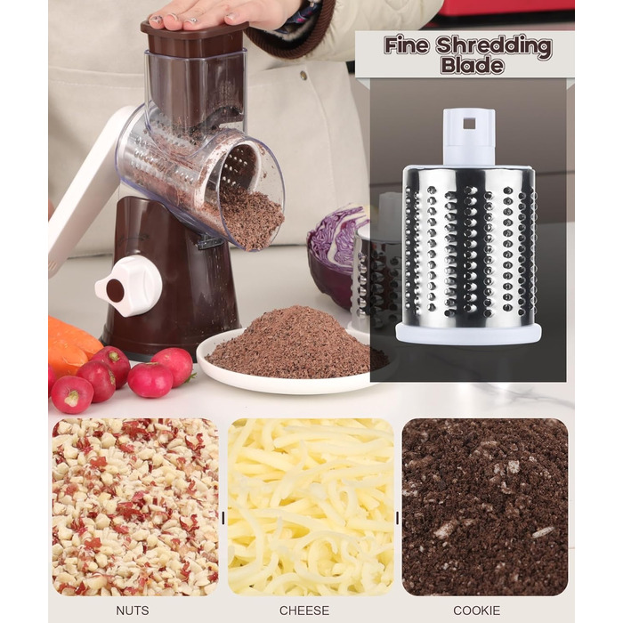 Ручна тертка Ourokhome Rotary - подрібнювач овочів, сиру, горіхів (3 леза)