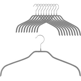 MAWA Clothes Hangers, Set of 10 Space-Saving and Non-Slip Hangers, Ideal for Shirts and Blouses, with 360° Swivel Hook, Non-Slip Coating, 41 cm, Stone Grey