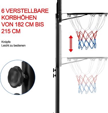 Yaheetech Adjustable Height Basketball Stand with Wheels - Portable Basketball System with Fillable Base - Indoor/Outdoor Basketball Hoop, 264cm