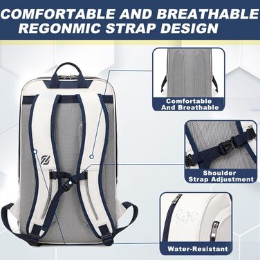 Tennis Padel Pickleball Bag - Large Sports Bag with Shoe Compartment, Laptop Sleeve & Ball Sleeve - White/Blue