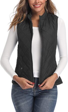 Жіноча жилетка LONGKING легка з коміром, степна безрукавка з блискавкою, чорна