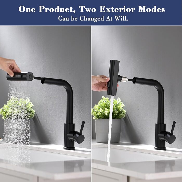 Чорний кухонний змішувач з витяжною лійкою TIMACO 360° поворотний, одноручний, для кухонної мийки | Змішувач для кухні