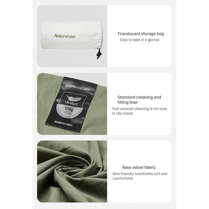 Naturehike Sleeping Bag Liner Ultralight 130 g – Adult Sleeping Bag & Travel Sleeping Bag, Travel Sheet & Camping Sheet for Backpacking, Hotel, Hostels, comfortable and easy to care for, full length