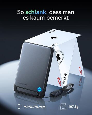 Power Bank INIU Magsafe 20W 5000mAh з магнітним кріпленням, Qi2, USB-C, з кабелем та підставкою, чорний