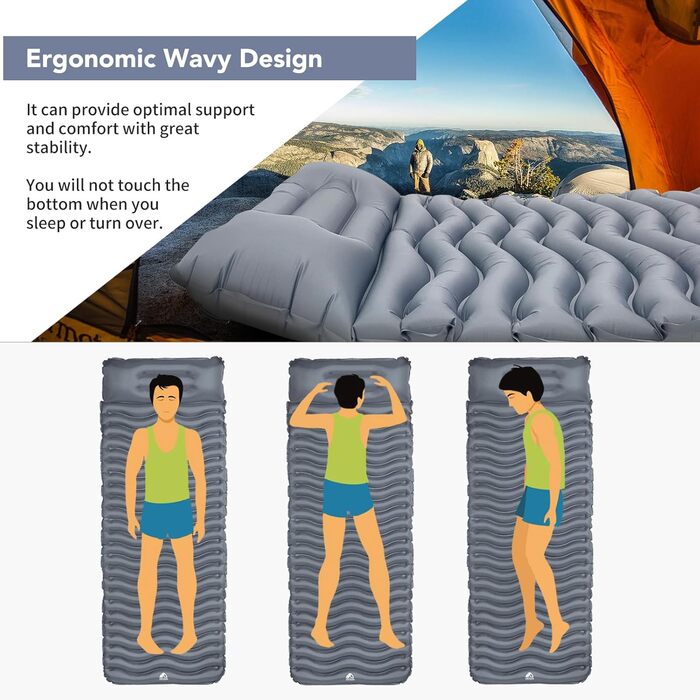 Unigear Camping Sleeping Pad - Small Packed Size, Inflatable Air Mattress for Camping, Sleeping Mat for Outdoor Use, Ultralight, Moisture-Resistant, Waterproof and Non-Slip, MULTI-FUNCTION (Gray with Pillow)