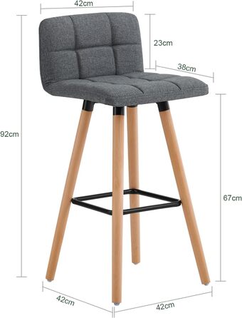 SoBuy® FST50-DGx2 Bar Stools - Set of 2 - Dark Grey - 68cm Seat Height
