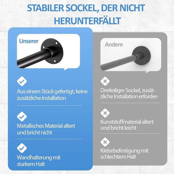 Штанга для душу L-подібної форми, регульована 60-134 см, з кріпленням для штори та опорою для стелі, чорна. Підходить для ванни/ванної кімнати. Потрібно свердління.