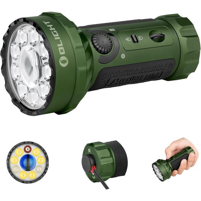 OLIGHT Marauder Mini LED ліхтар Super Hell 7000 Lumen, 600 метрів, перезаряджається, з прожектором та розсіяним світлом, 3 кольори LED, датчик відстані, для активного відпочинку (зелений)