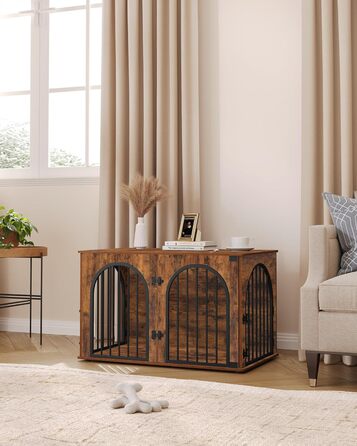 Клітка для собак Hzuaneri, 100 см, 3 двері, сучасний дизайн, для дому, висока міцність, 100 x 60 x 63 см, вінтажний колір, DFC84101B