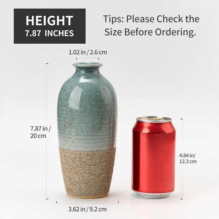 Керамічна ваза, блакитно-коричневий дизайн, ваза в скандинавському стилі, 20 см для декору вітальні, спальні, кухні, ванної кімнати