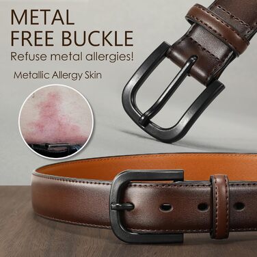 Чоловічий шкіряний ремінь VONMELLI без металу, TSA-сертифікований, для джинсів, з гіпоалергенною застібкою, розмір пояса 48-52