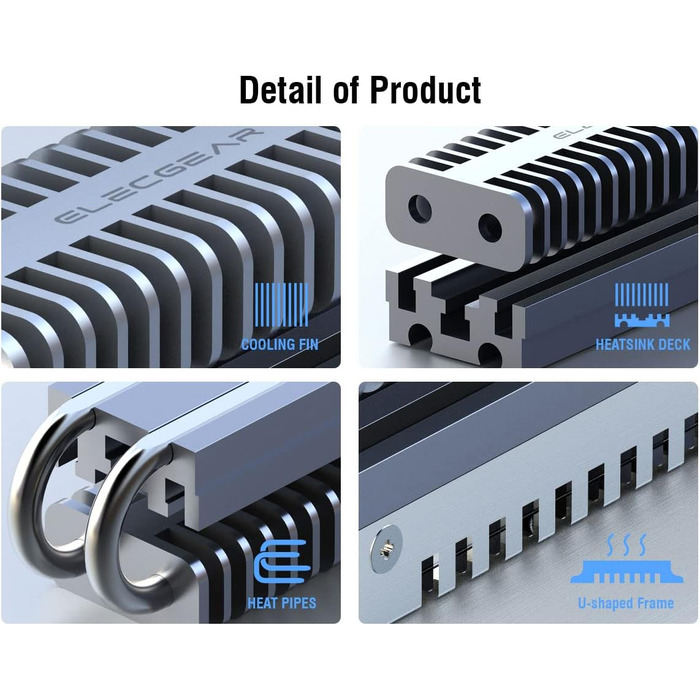 Радіатор охолодження SSD M.2 2280 ElecGear EL-80P з Heatpipe та двошаровим алюмінієвим радіатором для NVMe/SATA SSD