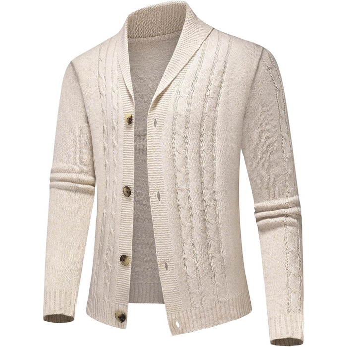 Чоловіча в'язана жилетка з коміром-шарфом, в'язаний пуловер, однорядна жилетка для осені та зими, бежевого кольору