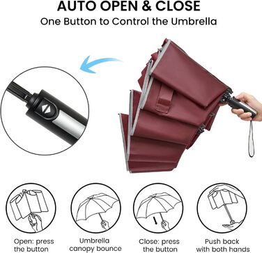 G4Free Парасолька велика, туристична, для гольфу, 10 ребер, автоматична, стійка до вітру, компактна, червона (54 дюйми)