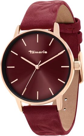 Годинник Tamaris для жінок з шкіряним ремінцем (рожеве золото / шкіряний ремінець з квітковим візерунком бордового кольору)