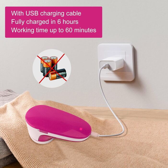Електричний видальник ворсу портативний, для одягу та вовни з USB кабелем та 2 запасними лезами (Рожевий)