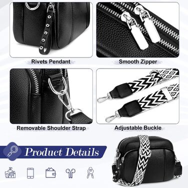 Жіноча сумка через плече кросбоді з натуральної шкіри чорного кольору. Стильна міні-сумка з широким ременем та відділенням для карт