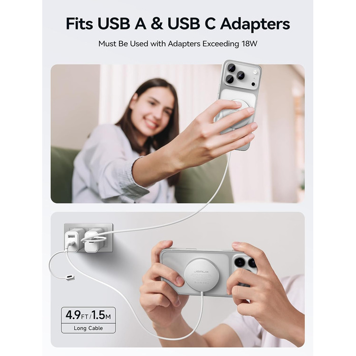 Бездротовий зарядний пристрій JSAUX MagSafe 15W для iPhone 17/16/15/14/13/12, AirPods 3/2, Кольоровий (блакитний)