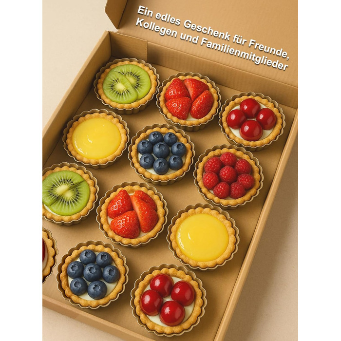 Форми для тартів Yamteck Tarteform 10см (6 шт.) з підйомною основою, золотисті. Антипригарне покриття з вуглецевої сталі для тартів, пирогів, фруктових тортів, різдвяного печива, сімейних обідів та свят. Набір 6 шт.