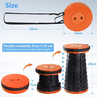 Зручний складаний стільчик GeeRic: телескопічний, регульований по висоті, для кемпінгу, риболовлі, дітей. Зелений (оранжевий колір)