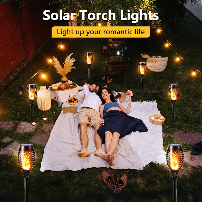 Geemoo Outdoor Solar Lights - Set of 6 Garden Torches with Realistic Flame Effect