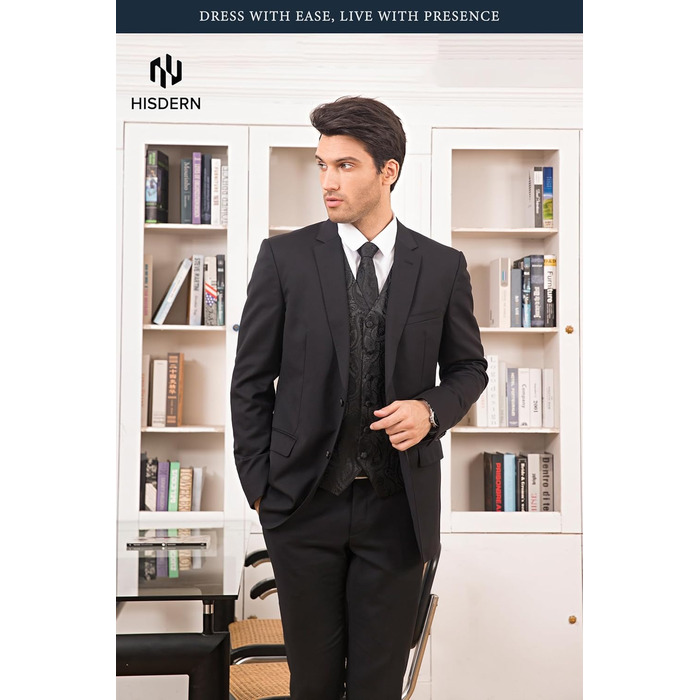 Чоловічий жилет та краватка Hisdern для весілля, жакардовий костюмний комплект, чорний, розмір XL